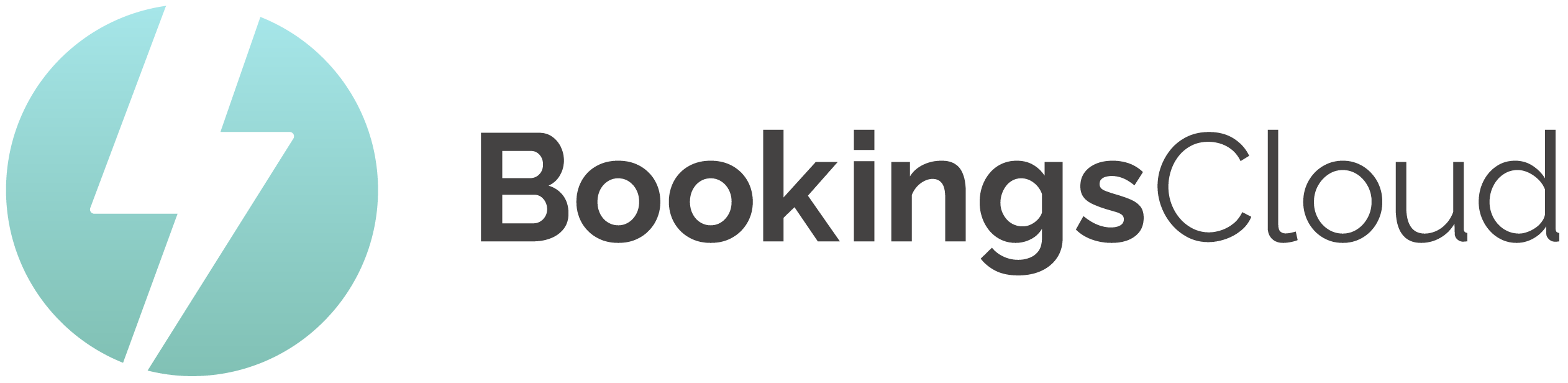 Lightning bolt through a gradient green/ blue circle: "Bookings Cloud" in dark gray
